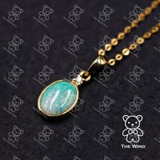 Minimalist Oval Australian Solid Opal & Diamond Pendant ONLY 18k Yellow Gold