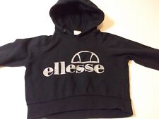 Ellesse Hoodie Cropped Top Womens 8 Black Logo Hooded Sweatshirt Sweater