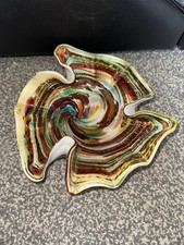 Murano (?) Glass Gilt Swirl Hankerchief Bowl Bright Coloured Swirls Immaculate
