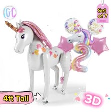 Giant Unicorn 4ft Balloon & Large Pink Unicorn Birthday Party Foil Balloon Set