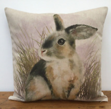 Rabbit Bunny Hare Cushion Cover Natural Linen Look Fabric 16"