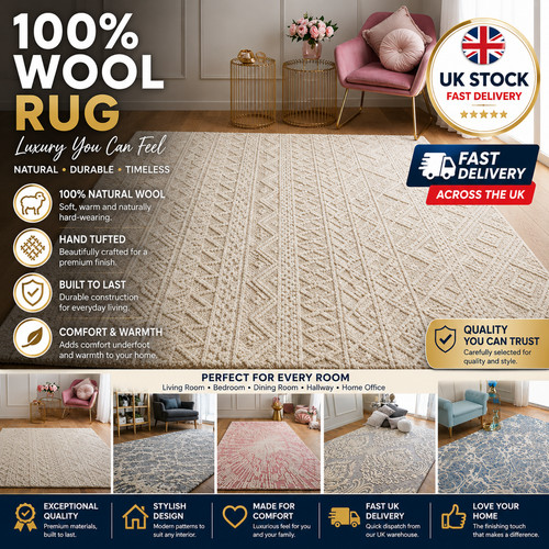 100 wool rug luxury hand - 100%,