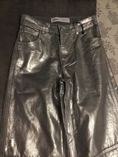 BERSHKA Silver Metallic Wide Leg Trousers Size XS (8/10) NEW