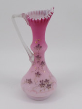 Stunning Victorian Thomas Webb and Painted Cased Pink Satin Glass Pitcher/Ewer