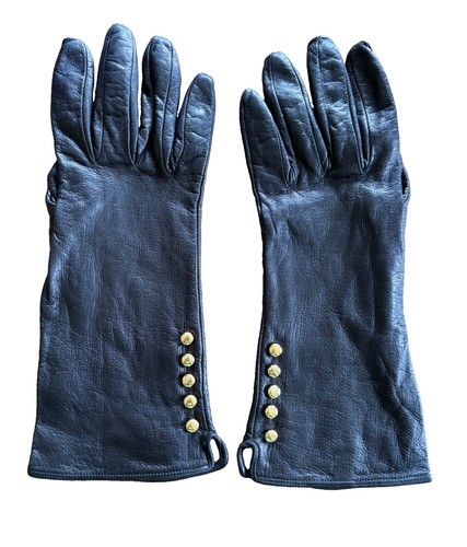 Fendi black leather gloves - black,