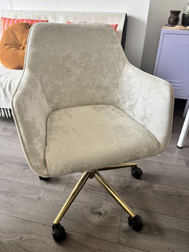 Cream office desk - desk, chair