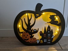 Small wooden Halloween table decoration with lights Pumpkin,