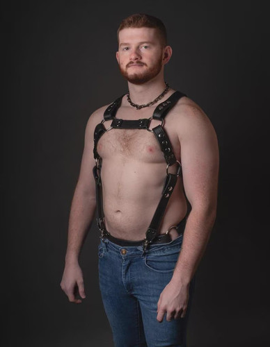 Black leather body harness - body,