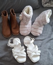 Girls Shoes Bundle, Pink Slippers, Brown Tan Boots, White Sandals 13 UK, 32 Eur