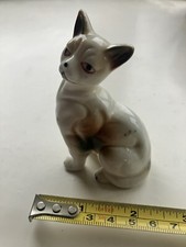 Nw1 Vintage China Ceramic Lovely Cat Figurine Short Haired White & Brown Seated