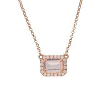 Gin and Grace Eliza 18K Rose Gold Emerald Cut Madagascar Morganite Pendant Blue