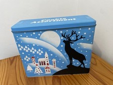 Vintage 2014 LIDL CHRISTMAS REINDEER Metal Storage Tin - TURQUOISE -  LARGE -VGC
