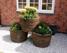 Half Whisky Barrel Planter pot Wooden Flower Garden Pot Basket Tubs Container.