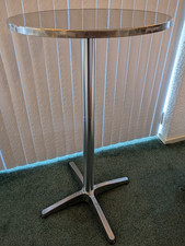 Modern silver round Bar Table - folding, height adjustable, weather resistant. 