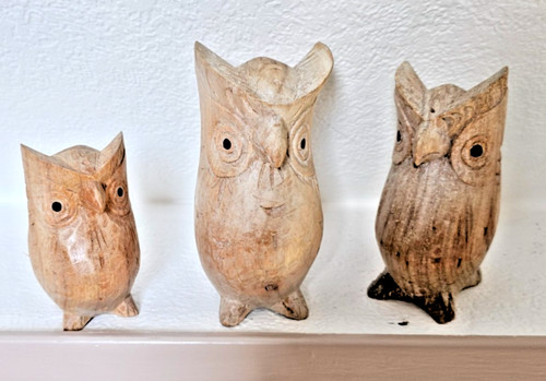 Set vintage owls wood - x, owls,