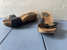 DR SCHOLL REAL BLACK LEATHER SLIP ON WEDGE HEEL COMFORT SHOES SANDALS UK 6 eu 39