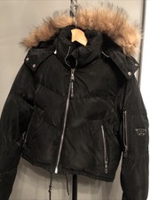 Women’s ALLESSANDRO ZAVETTI Black Copped Quilted Puffer Hooded Jacket Size XS