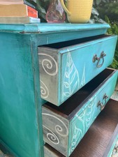 Small Bedside Table Chest of Drawers Blue Green Boho Upcycled