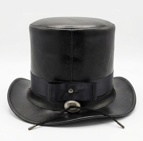 Handmade black leather top hat - handmade,
