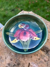 Moorcroft Orchid Footed Bowl Dish Green Pink Yellow Floral VGC