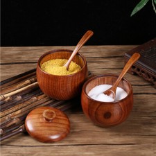 Solid Wood Spice Jar Sugar Bowl Pepper Seasoning Box Japanese Spoon And With Lid