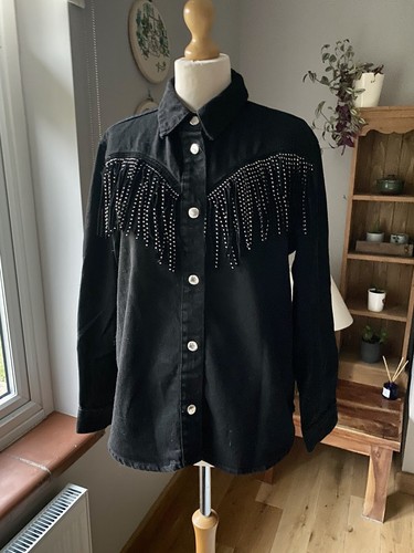 Zara black denim studded - black,