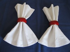 set 2 napkin ring + 2 white napkins, red enamel chrome, serviettes, gift, rings