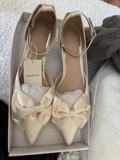 Monsoon Shoes Bridal Ivory Bow Kitten Heel Satin Size EU 39 UK 6