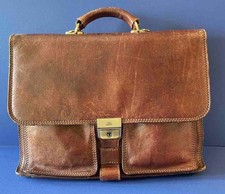 The Bridge 1990s Italian Leather Designer Briefcase with Lock and Key