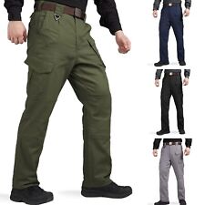 Work Cargo Army Utility Trousers Mens | Elastic Waist Multi Pocket Combat Green