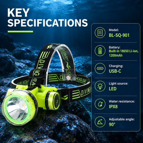 Diving head torch ipx8 - head,