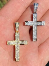 MOISSANITE Passes Tester Solid 925 Silver Real Iced 3D Cross Gold Plated Pendant