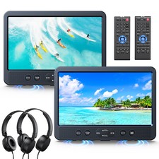 2x10.1" Twin Car Headrest DVD Player TV Monitor 1024x600 HDMI USB Memory Headset