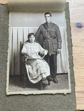 WWI Portrait Photo Army Officer w/ 4 Wound Stripes & Woman 15x11cm