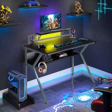 Neo Desk Gaming Ergonomic 2 Tier Racing Table with Headphone Hook Monitor Stand