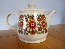 Vintage 1970's Sadler England Teapot, floral design, brown, yellow, green