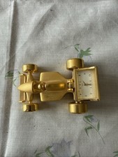 Miniature Gold Metal Racing Car Clock Paperweight. 3”