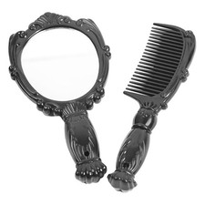  2 Pcs Small Mirror Handheld Hair Styling Comb Set Cosmetic Makeup Hairdressing
