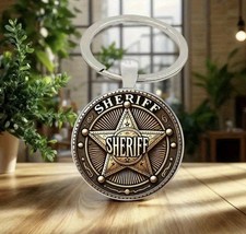 Vintage Sheriff Badge Keychain Western Cowboy Star Metal Police Emblem Gift