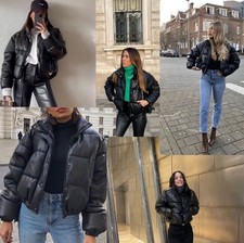 ZARA WOMAN NWT FW23 BLACK SHORT FAUX LEATHER PUFFER JACKET SIZES XS 3427/793