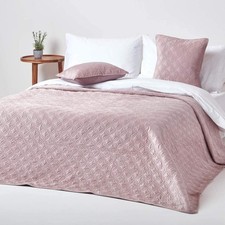 Dusky Pink Velvet Quilted Bedspread, 250x260cm for King/Super King Bed