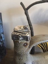 Silver Coloured Metal,Cat on Cushion. Pill Box .Ornament. 