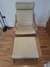IKEA Poang Chair and Footstool White leather