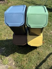 Sorting Waste Bin Set of 4 Carbon Filter Recycling Coloured Lids Stackable HQ