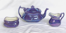 Small Vintage Carlton Ware Art Deco Purple Lustre Teapot/Creamer Jug/Sugar Bowl
