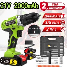 21V Cordless Drill Electric Drills Driver Screwdriver Set 36PCS With 2 Batteries