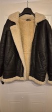 REAL SHEEPSKIN FLYING BOMBER JACKET & HOOD - BLACK - L - GOOD COND. - POST FREE!