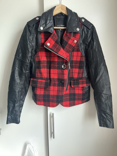 Red tartan biker jacket - tartan, jacket,