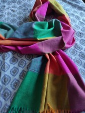 Oliver Bonas Colourful Pink And Green Checked Mid Weight Blanket Scarf.