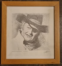 Limited Edition Print of Sketch of John Wayne by John Hughes - Framed & Signed
